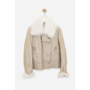 Gucci Beige Cropped Leather Jacket With Fur Collar Leather/Shearling